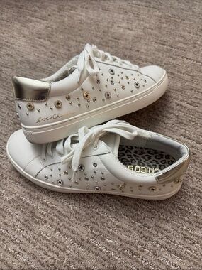 Chico's White Mixed-Metal Studded Lace-Up Sneakers Size 9